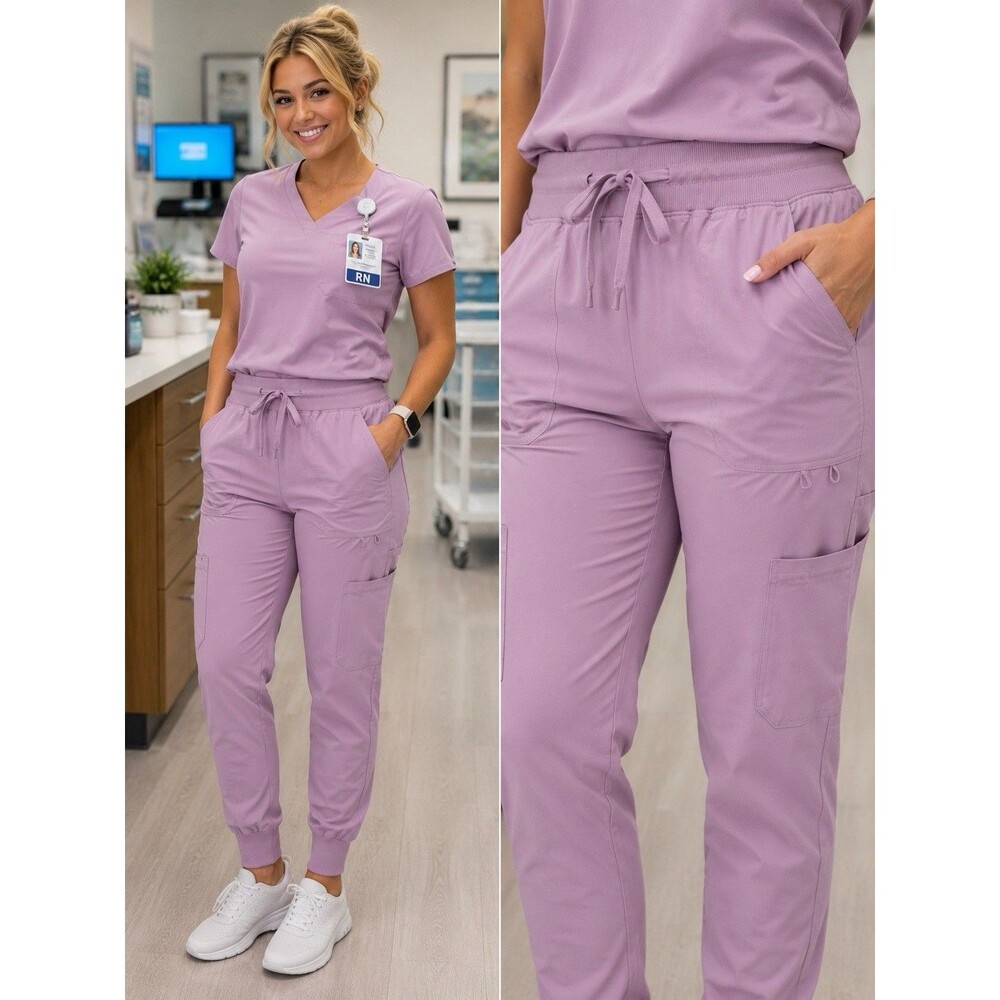Just Scrubs 4Stretch Dusty Pink Jogger Scrub Pants Women's Medium 4 Pocket NWT